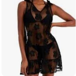 M3 - # 62 Miken Black Fish Net Floral Cover Up  Swim Coverup dress, size large